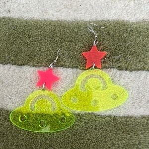Dolls Kill Neon UFO Star Earrings